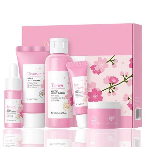 Cherry Blossom Skin Care Kit - Skincare for Girls 10-12 - Hydrating Travel Essentials - Travel Kit with Face Wash, Essence, Toner, Cream & Eye-cream - Skin Care Sets & Kits Gift Set for Women
