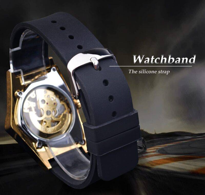 Winner Transparent Man Mechanical Watches Skeleton Dial Triangle Wrist Watch Silicone Strap Military Watch Punk Reloj Hombre - Image 6