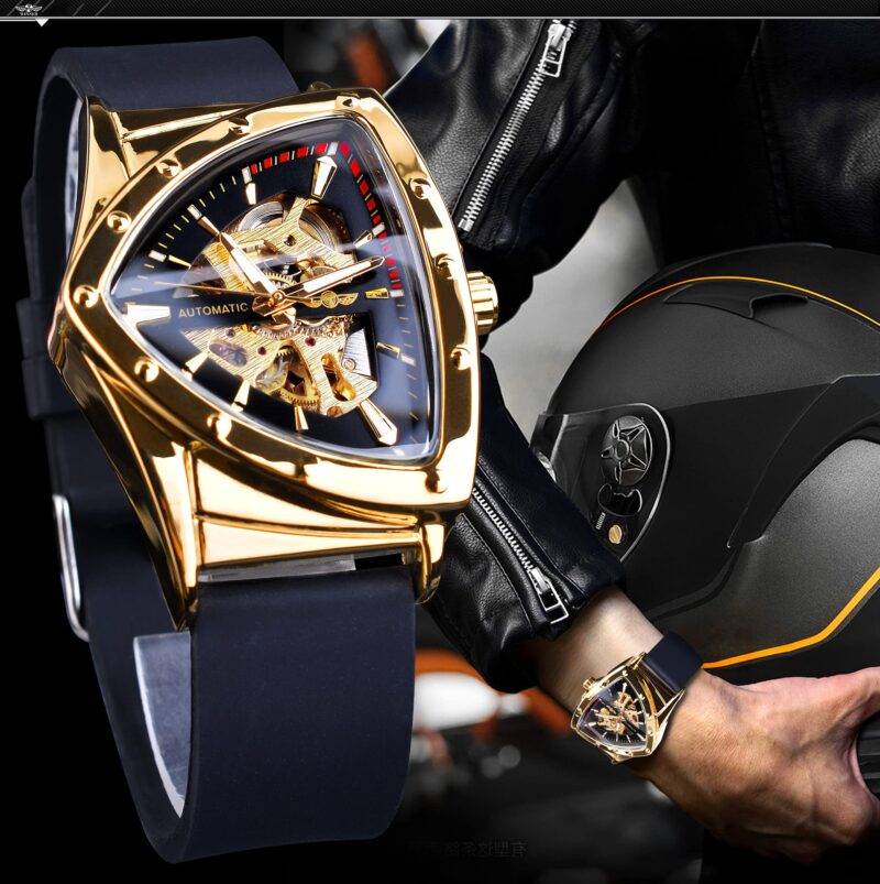 Winner Transparent Man Mechanical Watches Skeleton Dial Triangle Wrist Watch Silicone Strap Military Watch Punk Reloj Hombre - Image 4