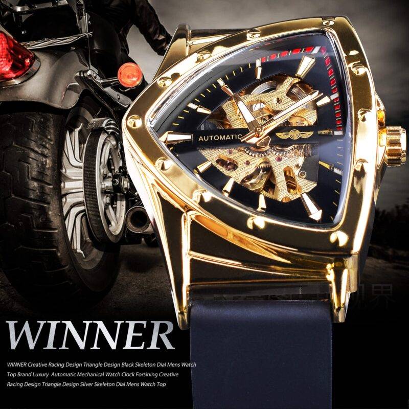 Winner Transparent Man Mechanical Watches Skeleton Dial Triangle Wrist Watch Silicone Strap Military Watch Punk Reloj Hombre - Image 9