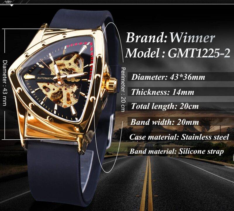 Winner Transparent Man Mechanical Watches Skeleton Dial Triangle Wrist Watch Silicone Strap Military Watch Punk Reloj Hombre - Image 5