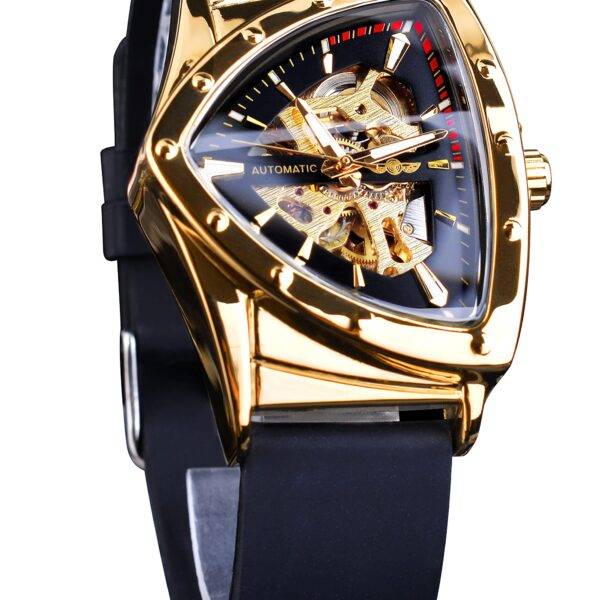 Winner Transparent Man Mechanical Watches Skeleton Dial Triangle Wrist Watch Silicone Strap Military Watch Punk Reloj Hombre