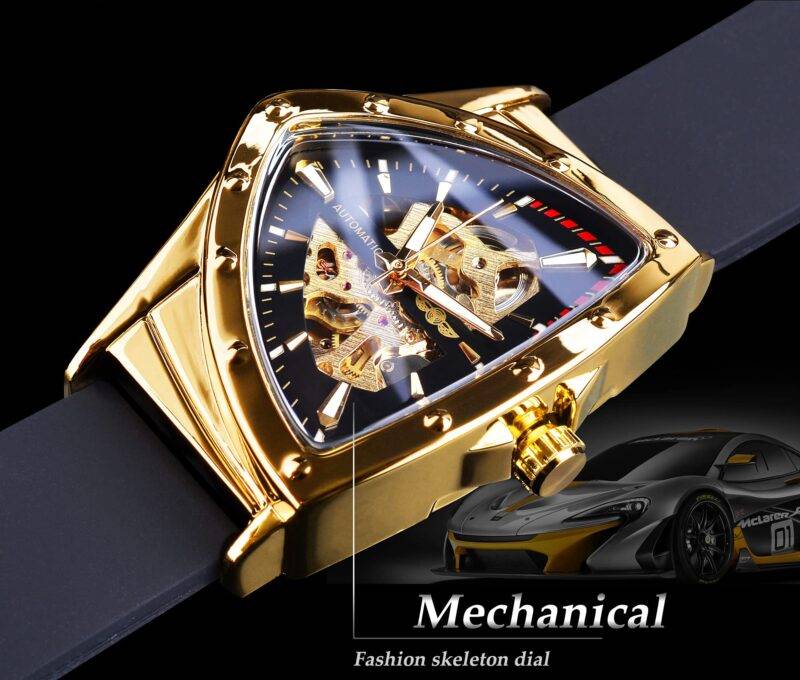 Winner Transparent Man Mechanical Watches Skeleton Dial Triangle Wrist Watch Silicone Strap Military Watch Punk Reloj Hombre - Image 2