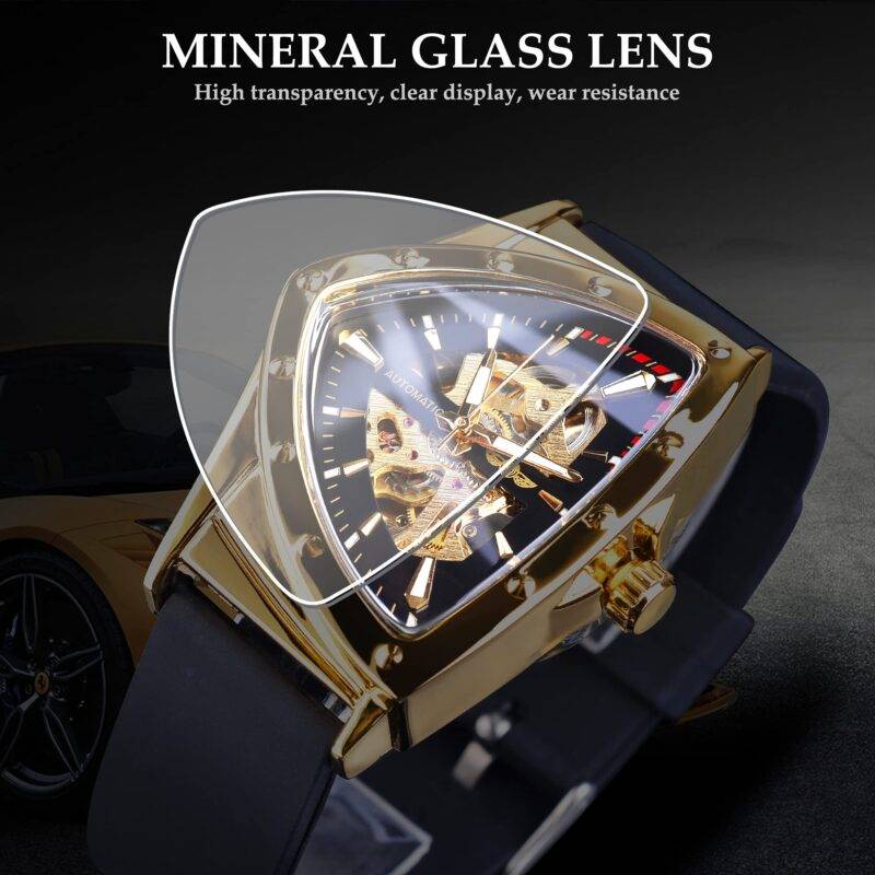 Winner Transparent Man Mechanical Watches Skeleton Dial Triangle Wrist Watch Silicone Strap Military Watch Punk Reloj Hombre - Image 3